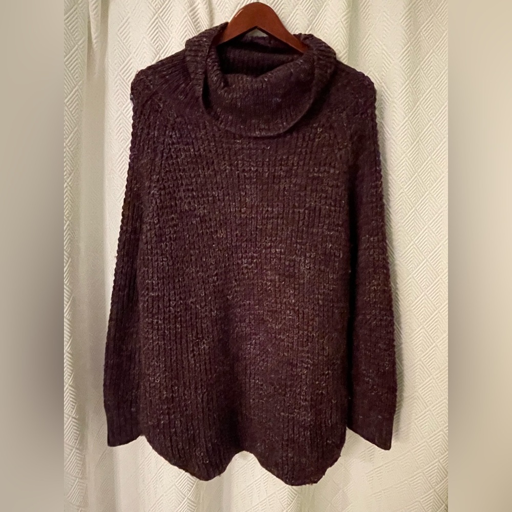 Free People Dark Purple Dylan Tweedy  Turtleneck Sweater Size Small